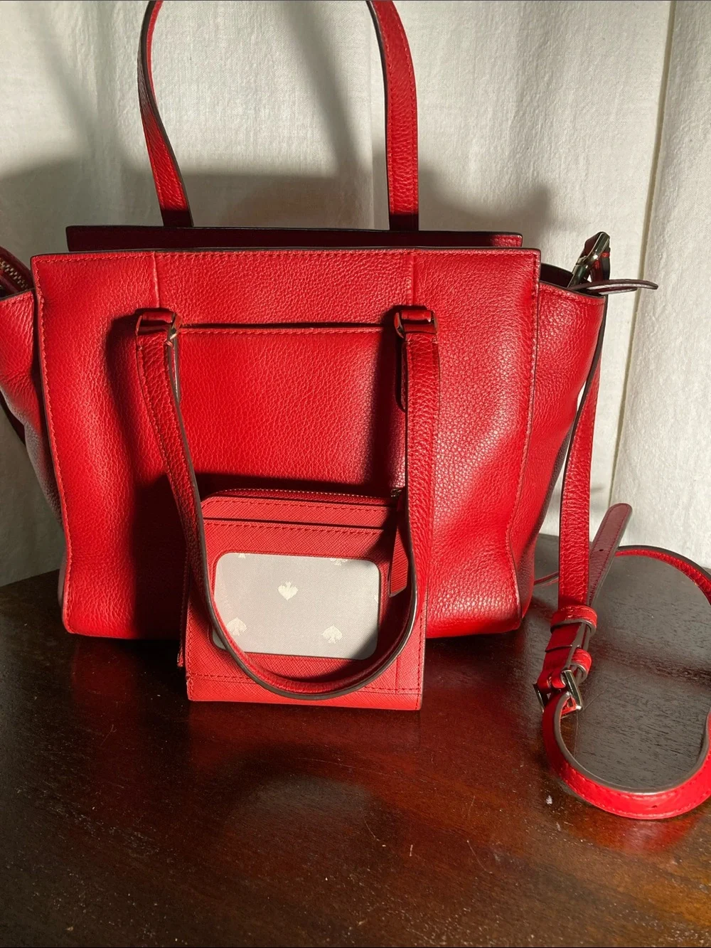 Kate Spade New York hot chili red pebbled leather satchel  and wallet set